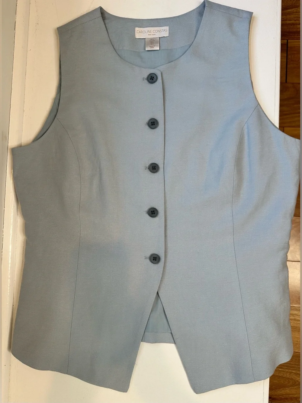 Caroline Constas Blue Lyocell Linen Button Front Vest Top Size Large - Picture 1 of 11